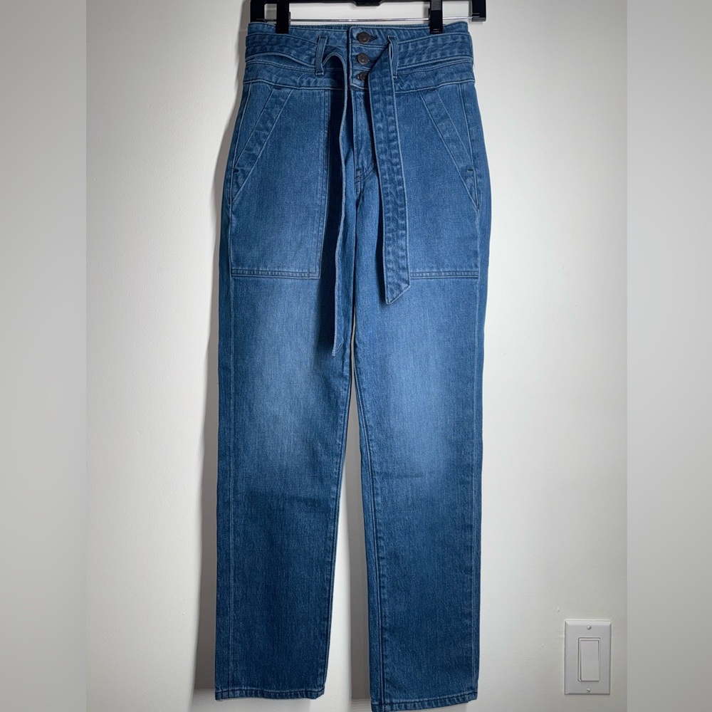 Veronica Beard Logan Straight Leg Belted Jeans - Cornflower